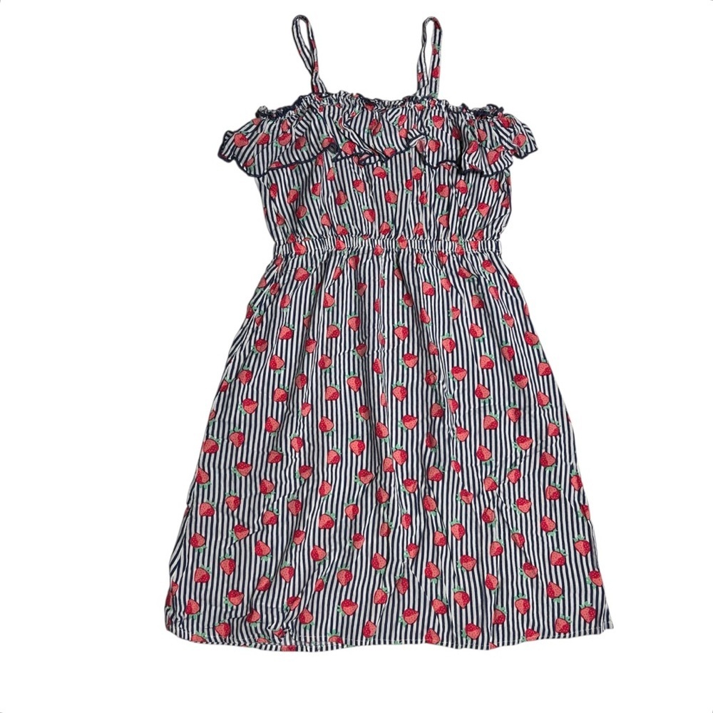Girls' Striped Dress with Strawberry Print